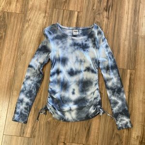 Pink Victoria’s Secret Gray and white tie-dyed thermal long sleeve top. Large.